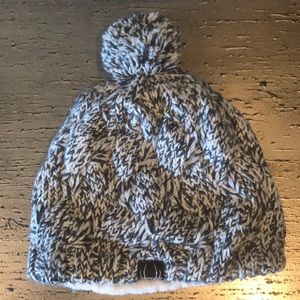 Spyder Black White beanie, fleece lining, Pom Pom